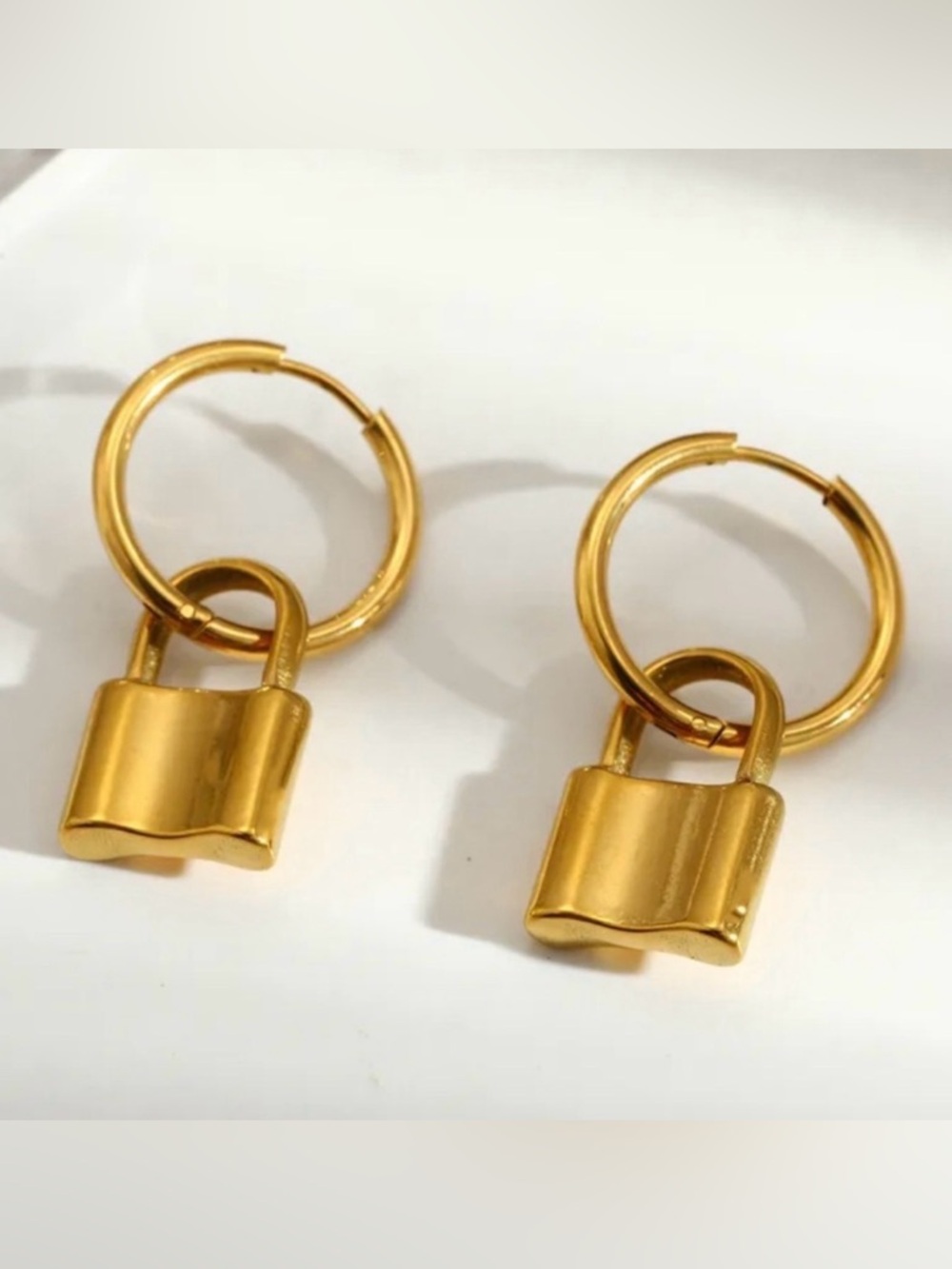 Gold Padlock Hoop Earrings